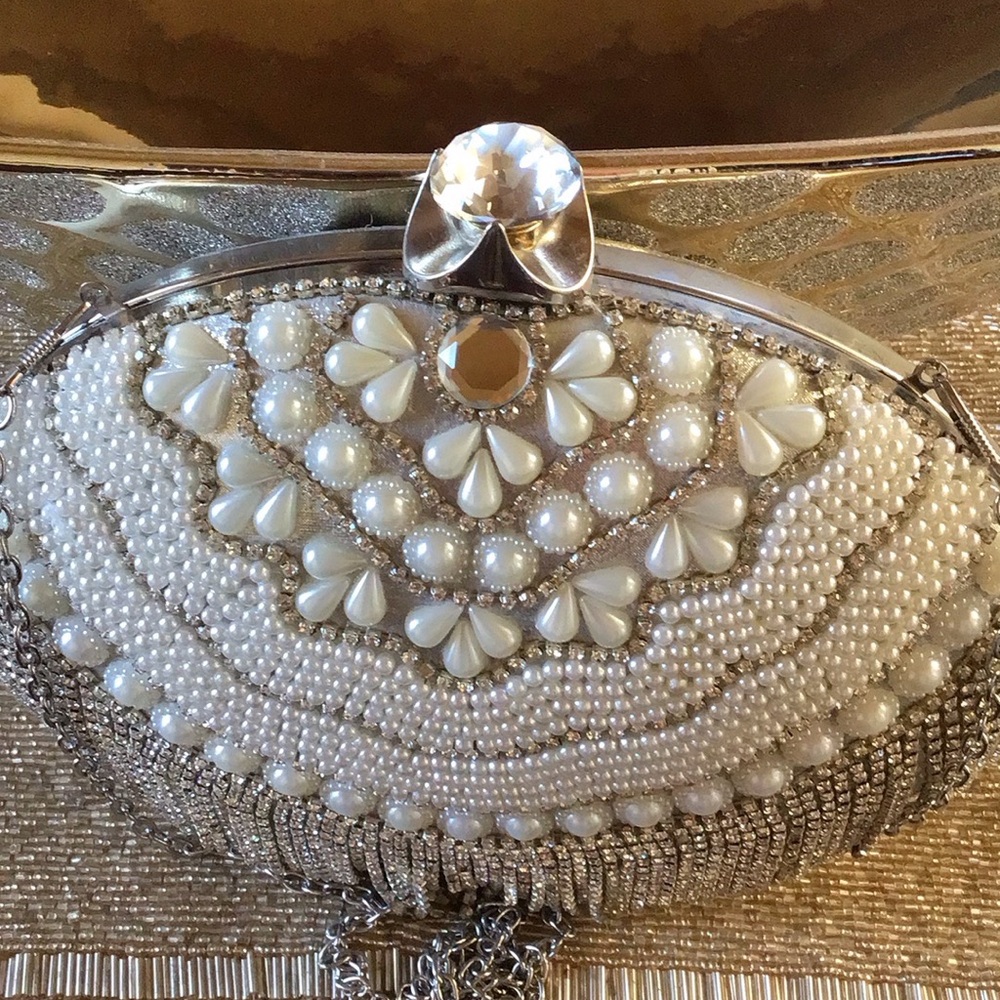Vintage Ivory Pearl and Crystal Clutch